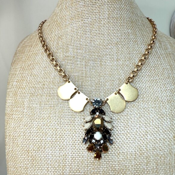 J. Crew Gold-Tone Statement Necklace With Faux Crystals & Chain Links - Picture 1 of 9